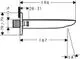 Hansgrohe Wanneneinlauf mit einem geradlinigen Design. Sichtbare Maße und ein Winkel von 14° sind im technischen Diagramm dargestellt.